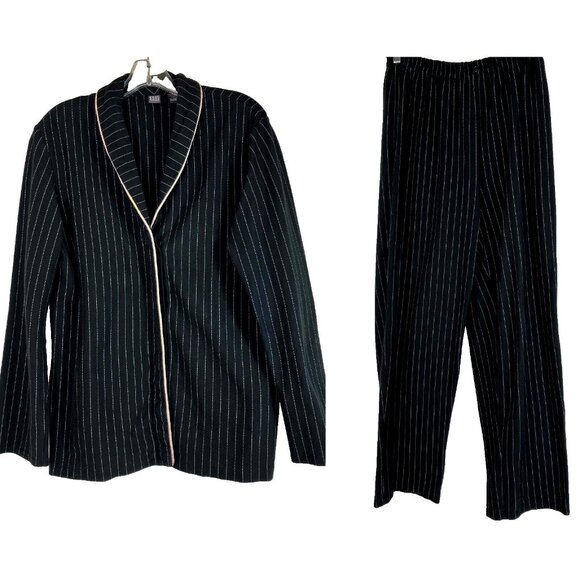 L Saks Fifth Ave Cotton Pinstripe Men's Style Woman Pjyama PJ Black
